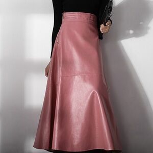 Women’s Pink High-Waist PU Leather Maxi Skirt